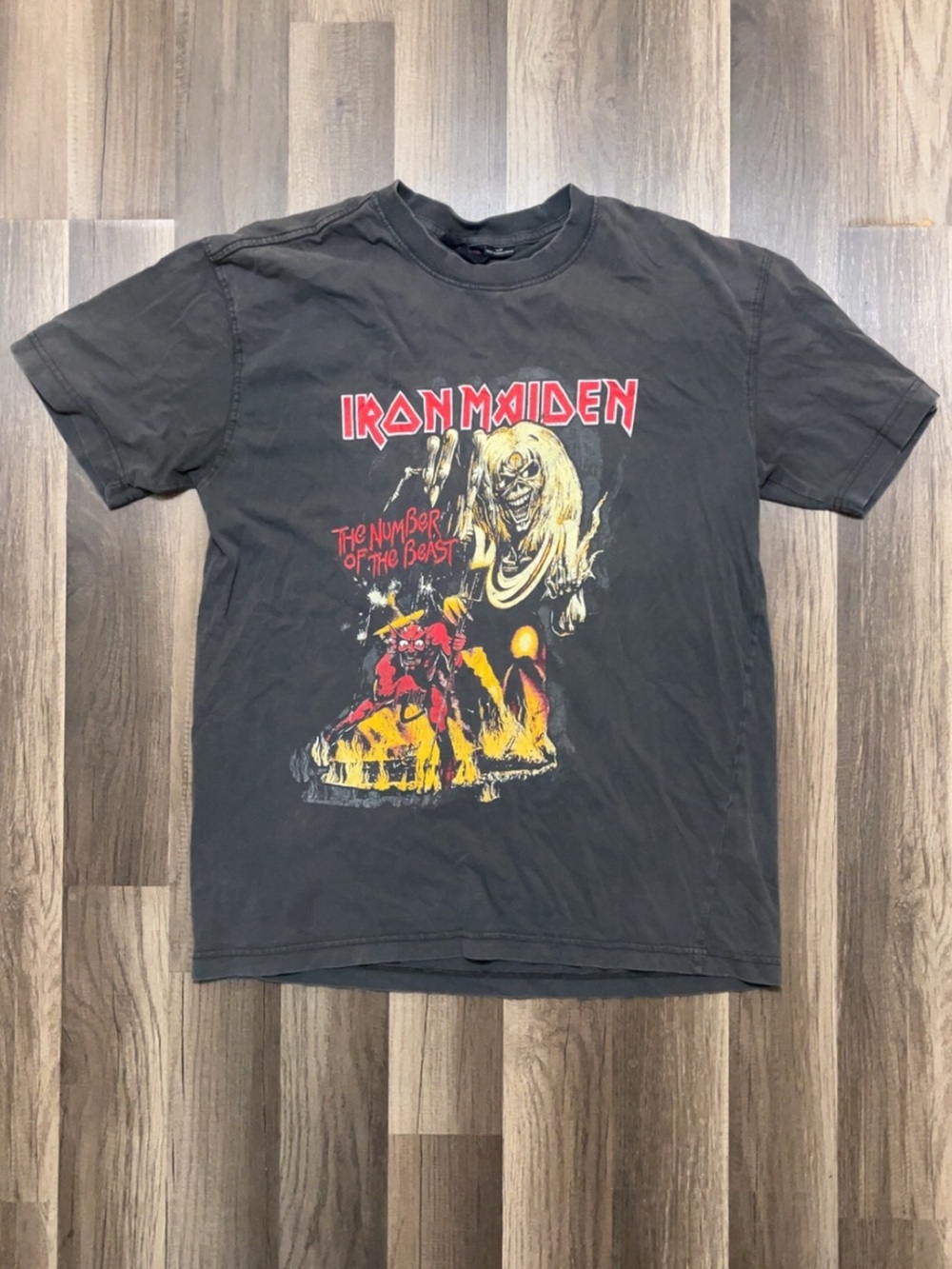 IRON MAIDEN The Number Of The Beast Heavy Metal BandTee Mens Gray Small Shirt